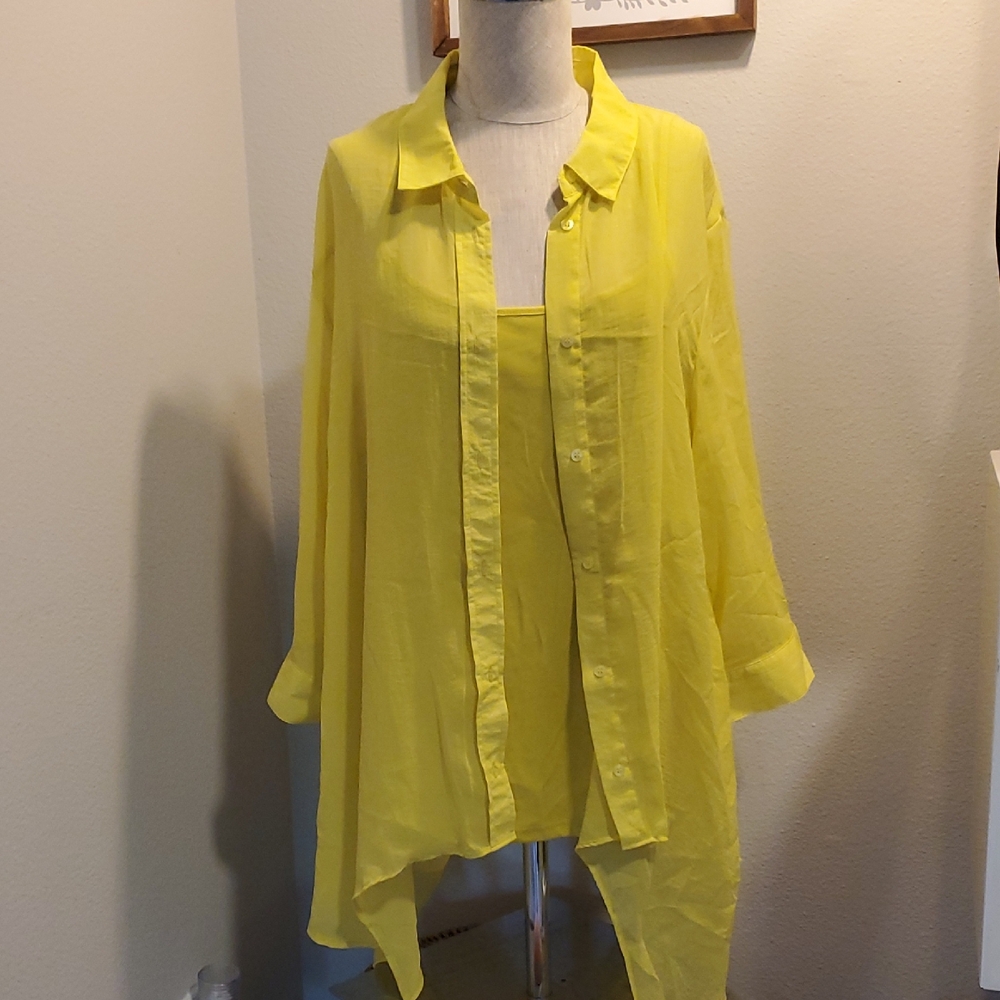 COMO, Yellow Button-Up Shirt and Tank Set, Size XL